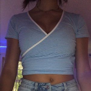 Me to We Pacsun striped cropped wrap top